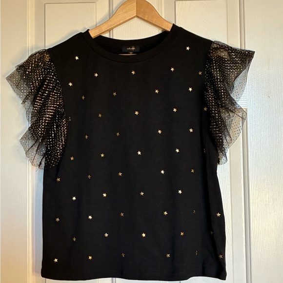 ontwelfth Tops - Black Starry Blouse with Ruffle Sleeves